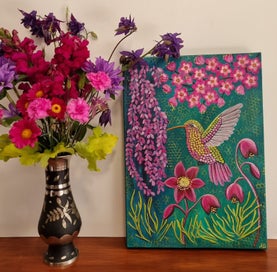 Listing 12 of 19 for Hummingbird and Floral Painting -'Jewel Wings '