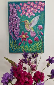 Listing 10 of 19 for Hummingbird and Floral Painting -'Jewel Wings '