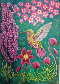 Listing 11 of 19 for Hummingbird and Floral Painting -'Jewel Wings '