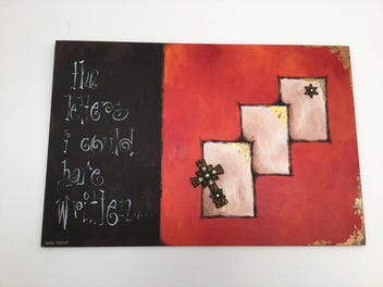 Listing 1 of 9 for Beautiful Large Vibrant Painting With Gold Leaf And Cross