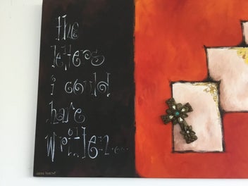 Listing 2 of 9 for Beautiful Large Vibrant Painting With Gold Leaf And Cross