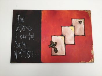 Listing 3 of 9 for Beautiful Large Vibrant Painting With Gold Leaf And Cross