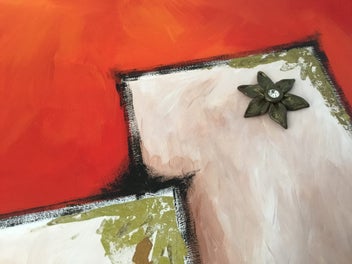 Listing 6 of 9 for Beautiful Large Vibrant Painting With Gold Leaf And Cross