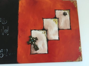 Listing 8 of 9 for Beautiful Large Vibrant Painting With Gold Leaf And Cross
