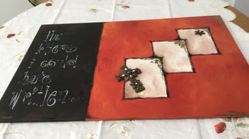 Listing 9 of 9 for Beautiful Large Vibrant Painting With Gold Leaf And Cross
