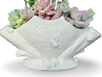 Listing 3 of 16 for A beautiful vintage Titian Studio web & spider vase filled with succulents