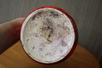 Listing 9 of 14 for AQUILA Pottery Bright Red & Gilded Vase 1980s-90s Titian, Brown Family