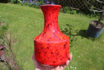 Listing 12 of 14 for AQUILA Pottery Bright Red & Gilded Vase 1980s-90s Titian, Brown Family