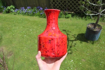 Listing 13 of 14 for AQUILA Pottery Bright Red & Gilded Vase 1980s-90s Titian, Brown Family