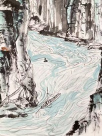 Listing 2 of 3 for Original Hand-painted Chinese Ink Scroll – Landscape Artwork by a Young Artist