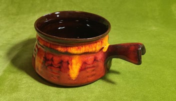 Listing 3 of 8 for Vintage Canadian Evangeline Pottery orange drip glaze ramekins (three left)