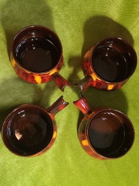 Listing 4 of 8 for Vintage Canadian Evangeline Pottery orange drip glaze ramekins (three left)
