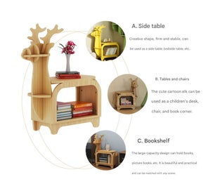 Listing 4 of 5 for Elosung Yellow Small Creative Reindeer-Shaped Solid Wood Bookshelf For Kids