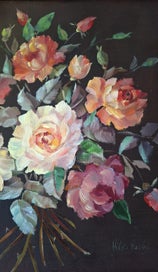 Listing 9 of 11 for +++ BEAUTIFUL " HILDA HEALEY " FLORAL OIL PAINTNG +++