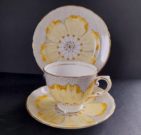 Listing 3 of 7 for Vintage Tuscan China 'Yellow Poppy' 4 x Trios, Milk Jug and Sugar Bowl C1950's