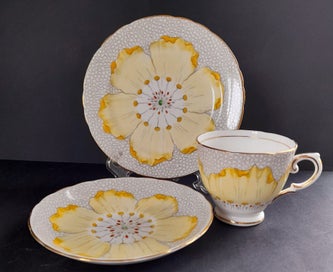 Listing 4 of 7 for Vintage Tuscan China 'Yellow Poppy' 4 x Trios, Milk Jug and Sugar Bowl C1950's