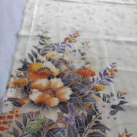 Listing 2 of 17 for Vintage Decorative Silk Japanese Floral Print Fabric Kimono Panels X2