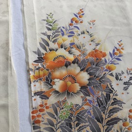 Listing 8 of 17 for Vintage Decorative Silk Japanese Floral Print Fabric Kimono Panels X2
