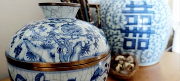 Listing 4 of 9 for ORIENTAL LIDDED JAR with BRASS RIMS *GORGEOUS FLORALS with ALL-OVER CRAZING