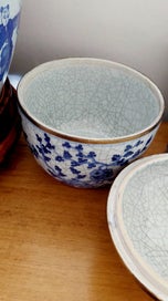 Listing 9 of 9 for ORIENTAL LIDDED JAR with BRASS RIMS *GORGEOUS FLORALS with ALL-OVER CRAZING