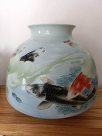 Listing 1 of 7 for Jingdezhen Masterpiece: Ceramic Koi & Lotus Vase by Tu Yuping with Certificate