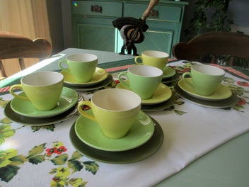 Listing 1 of 3 for Crown Lynn Colour Glaze Trios, Lime, Yellow & Olive