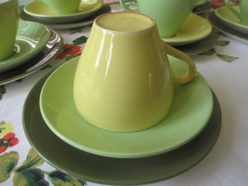 Listing 2 of 3 for Crown Lynn Colour Glaze Trios, Lime, Yellow & Olive