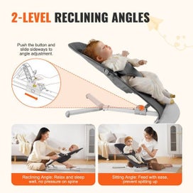 Listing 3 of 10 for Baby Bouncer Folding Bouncer Seat Chair for Babies with 2 Reclining Angles