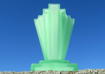 Listing 7 of 20 for Large heavy Art Deco green Uranium glass vase & frog