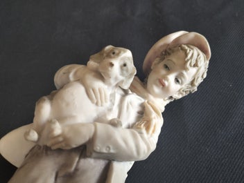 Listing 5 of 7 for F) VINTAGE BRUNO MERLI CAPODIMONTE FIGURING OF A BOY HOLDING A DOG Circa 1980