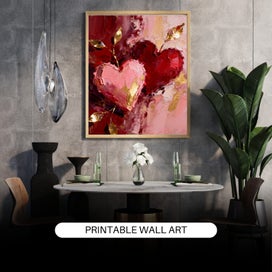 Listing 7 of 11 for Two of Hearts – Abstract Oil Painting | AI Wall Art Print Digital Download