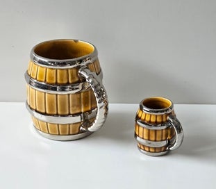 Listing 3 of 5 for Little & Large. Wade of England Pottery Barrel Mugs with Silver Banding.