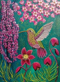 Listing 15 of 19 for Hummingbird and Floral Painting -'Jewel Wings '