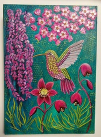 Listing 2 of 19 for Hummingbird and Floral Painting -'Jewel Wings '