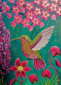 Listing 14 of 19 for Hummingbird and Floral Painting -'Jewel Wings '