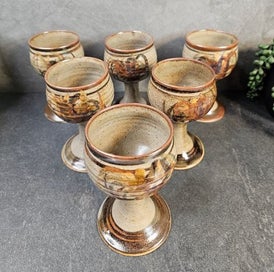 Listing 2 of 4 for Six 1970's Studio Pottery Goblets. Unmarked But Quite Possibly Waimea Pottery.