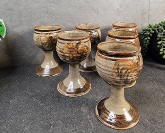 Listing 3 of 4 for Six 1970's Studio Pottery Goblets. Unmarked But Quite Possibly Waimea Pottery.