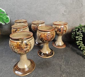 Listing 4 of 4 for Six 1970's Studio Pottery Goblets. Unmarked But Quite Possibly Waimea Pottery.