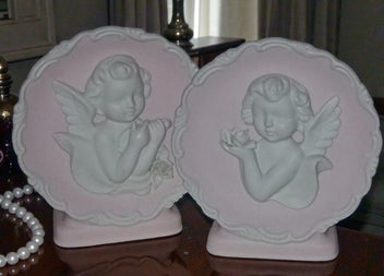 Listing 1 of 9 for Vintage 3D Cherub Vase's Pink & White Bisque Wall Hanging/Free Standing Pockets