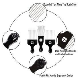 Listing 2 of 7 for 3 Pack Metal Hair Styling Combs, Fist Design Wide Tooth Picks for Women, Me