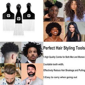 Listing 5 of 7 for 3 Pack Metal Hair Styling Combs, Fist Design Wide Tooth Picks for Women, Me