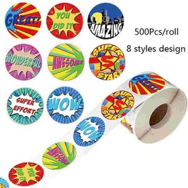 Listing 3 of 5 for 500pcs/Roll Super Hero Reward Designs Stickers 2.5cm Sticker - 7ROLLS