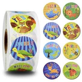 Listing 2 of 4 for 500pcs/roll Cute Cartoon Animal Reward Stickers - 9ROLLS Sticker