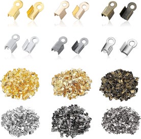 Listing 1 of 1 for 1200 Pieces Cord Crimp End Tips Fold-Over End Caps Leather Ribbon Ending Fo