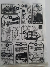 Listing 2 of 2 for Little Things - Hand Stamped Steampunk Tags - Repurposed Green Card - 8 Pieces