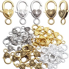 Listing 1 of 5 for Heart Lobster Claw Clasps, 40pcs Tibetan Alloy Heart Lobster Claw Clasps Ho