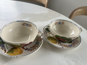 Listing 1 of 6 for Belle Fiore pair of soup bowls and saucers