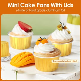 Listing 2 of 7 for 50 Pcs Mini Loaf Pans with Lids and Spoons Sealing Stickers Aluminum Foil M