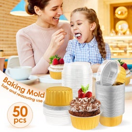 Listing 7 of 7 for 50 Pcs Mini Loaf Pans with Lids and Spoons Sealing Stickers Aluminum Foil M
