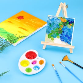 Listing 2 of 7 for 9 inch Easel for Painting, 6 Pack Wooden Easel Stand for Sign, Small Art Ea